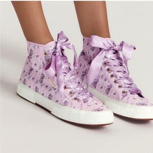 🟣Superga Purple Satin Lace High-Top Sneakers love shack fancy🟣